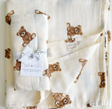 Bamboo Muslin Swaddle Blanket (Teddy Bear)